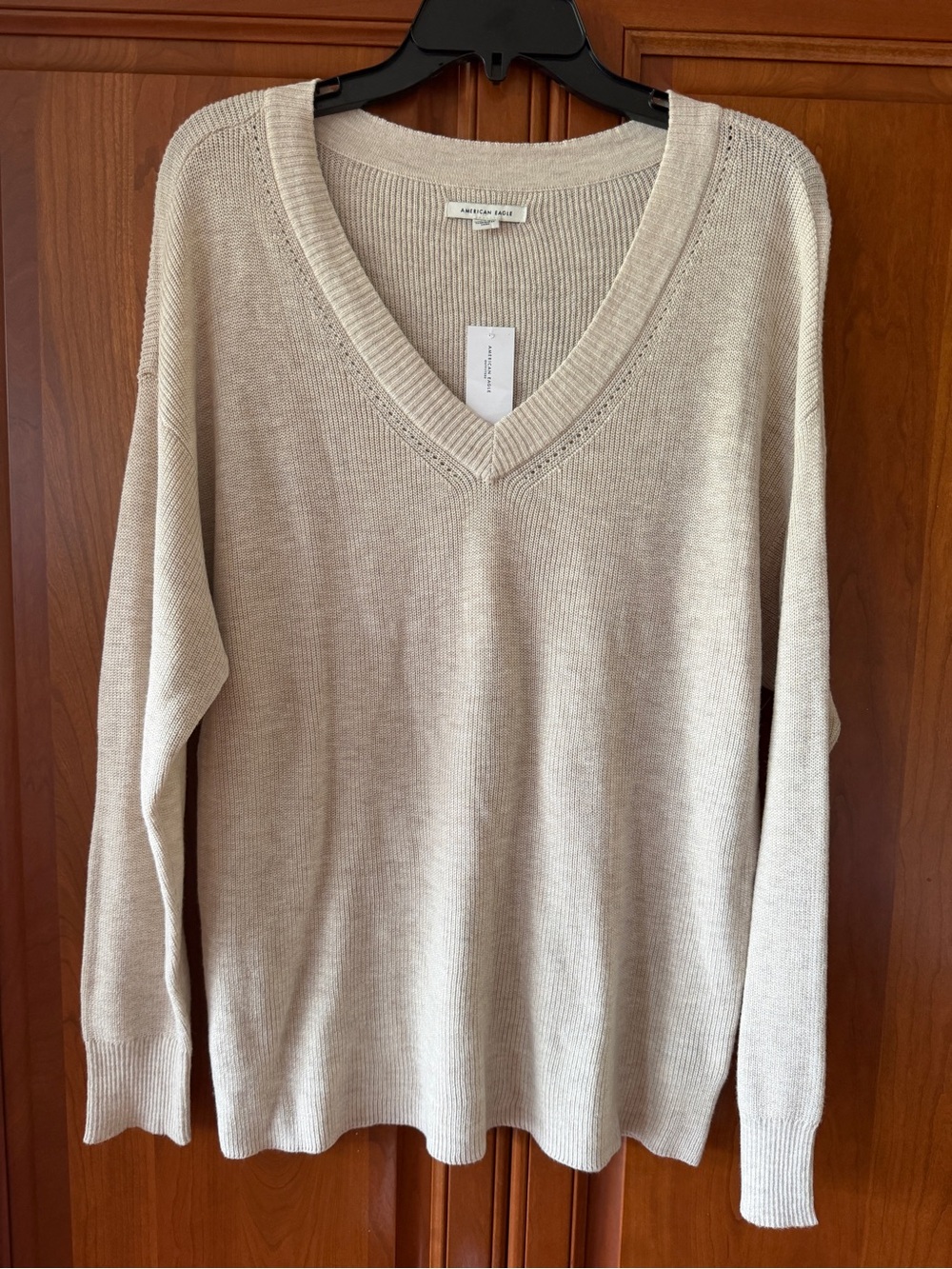 American Eagle Oatmeal V-Neck Pullover Sweater
